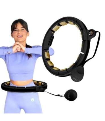 SET HULA HOOP HHM13 BLACK/GOLD WITH WEIGHT AND COUNTER HMS + WAIST SUPPORT BR163 BLACK ONE SIZE
