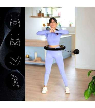 SET HULA HOOP HHM13 BLACK/GOLD WITH WEIGHT AND COUNTER HMS + WAIST SUPPORT BR163 BLACK ONE SIZE