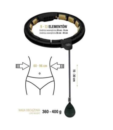 SET HULA HOOP HHM13 BLACK/GOLD WITH WEIGHT AND COUNTER HMS + WAIST SUPPORT BR163 BLACK ONE SIZE