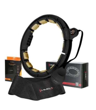 SET HULA HOOP HHM13 BLACK/GOLD WITH WEIGHT AND COUNTER HMS + WAIST SUPPORT BR163 BLACK ONE SIZE