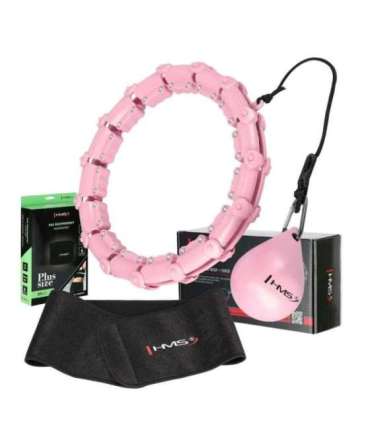 Комплект хула-хуп HHW11, светло-розовый с утяжелителем (HMS) + поддержка талии BR163 черная, большого размера