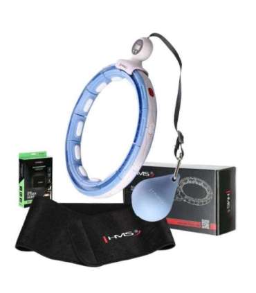 Набор магнитных хула-хупов, синий (HHM15) с утяжелителем и счётчиком (HMS) + поддержка талии BR163, чёрная, плюс-размер
