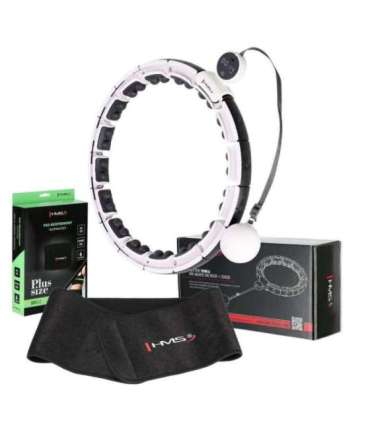 SET HULA HOOP MAGNETIC WHITE HHM16 WITH WEIGHT + COUNTER HMS + WAIST SUPPORT BR163 BLACK PLUZ SIZE