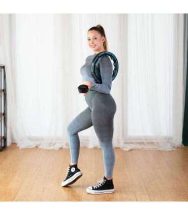 Набор: магнитный хула-хуп чёрный/бирюзовый HHM17 с утяжелителем + счётчик HMS + поясная опора BR163 (красный)