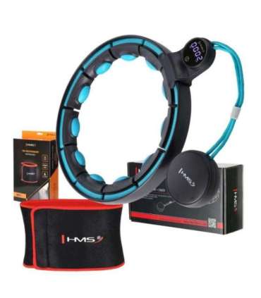 Набор: магнитный хула-хуп чёрный/бирюзовый HHM17 с утяжелителем + счётчик HMS + поясная опора BR163 (красный)