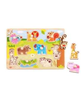 TOOKY TOY Puidust Montessori loomade sobituspusled tappidega