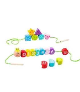 TOOKY TOY puidust nööritavad klotsid (röövik), loendamise õppimiseks, 20 osa