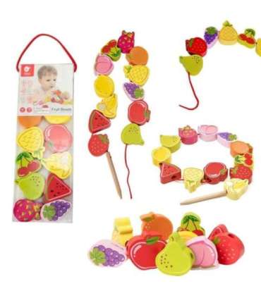 CLASSIC WORLD puidust nöörimishelmed - puuviljad, 13 tk