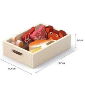 VIGA Деревянный набор продуктов в ящиках — завтрак, рыба, мясо, молочные продукты