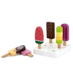 VIGA puidust jäätisekomplekt pulgakestega koos alusega — 6 tk.