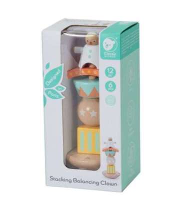 CLASSIC WORLD puidust virnastatav püramiid-pusle klotsidega — tasakaalustuv rõõmus kloun