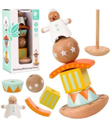 CLASSIC WORLD puidust virnastatav püramiid-pusle klotsidega — tasakaalustuv rõõmus kloun