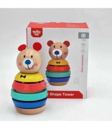 TOOKY TOY Деревянная пирамидка с фигурками (мишка), 11 деталей.