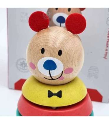 TOOKY TOY Деревянная пирамидка с фигурками (мишка), 11 деталей.