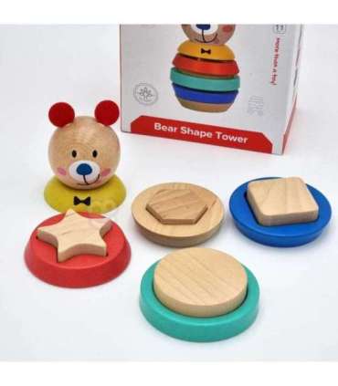 TOOKY TOY Деревянная пирамидка с фигурками (мишка), 11 деталей.