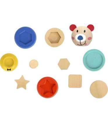 TOOKY TOY Деревянная пирамидка с фигурками (мишка), 11 деталей.