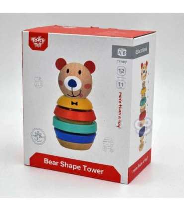 TOOKY TOY Деревянная пирамидка с фигурками (мишка), 11 деталей.