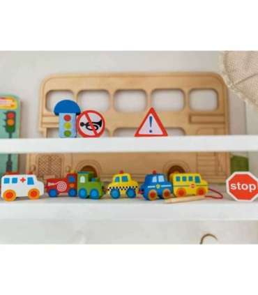 WOOPIE GREEN Puidust nöörimiseks mõeldud klotsid — sõidukid (autod), 13 tk