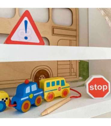 WOOPIE GREEN Puidust nöörimiseks mõeldud klotsid — sõidukid (autod), 13 tk