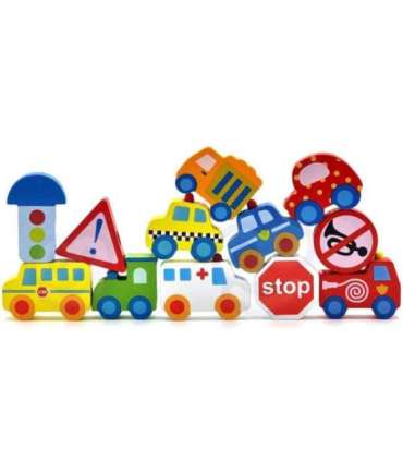 WOOPIE GREEN Puidust nöörimiseks mõeldud klotsid — sõidukid (autod), 13 tk