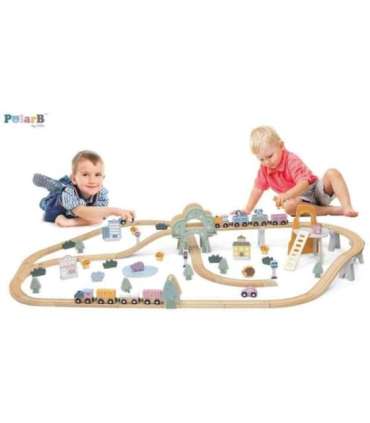 VIGA PolarB деревянный железнодорожный набор для детей — поезд и рельсы, 90 деталей