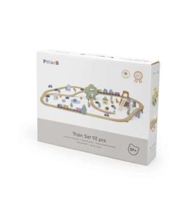 VIGA PolarB деревянный железнодорожный набор для детей — поезд и рельсы, 90 деталей