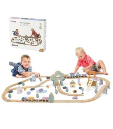 VIGA PolarB деревянный железнодорожный набор для детей — поезд и рельсы, 90 деталей