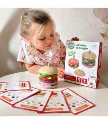 WOOPIE GREEN puidust burger-restoran pusle lastele, 15 osa. FSC-sertifikaat