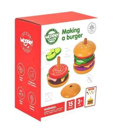 WOOPIE GREEN puidust burger-restoran pusle lastele, 15 osa. FSC-sertifikaat