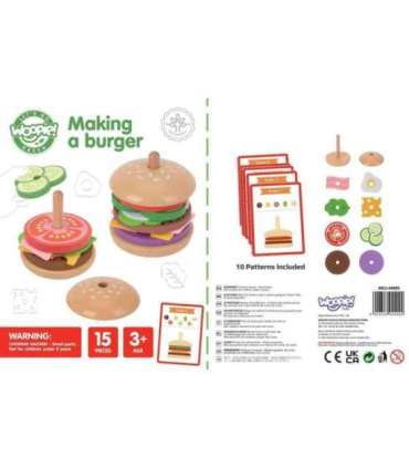 WOOPIE GREEN puidust burger-restoran pusle lastele, 15 osa. FSC-sertifikaat