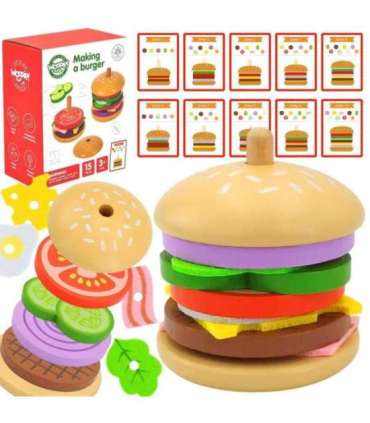 WOOPIE GREEN puidust burger-restoran pusle lastele, 15 osa. FSC-sertifikaat