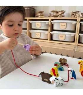 WOOPIE GREEN деревянные блоки/бусины для нанизывания — животные сафари/зоопарк, 13 шт.