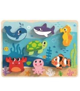 TOOKY TOY puidust Montessori-pusled - mere maailm: kalad ja kilpkonna kujundid