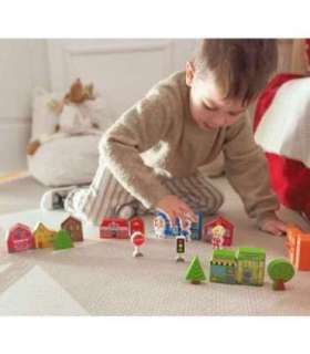 TOOKY TOY puidust linna hoonete ja figuuride komplekt