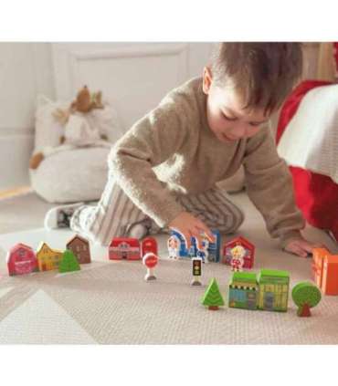 TOOKY TOY puidust linna hoonete ja figuuride komplekt