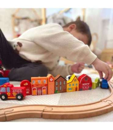 TOOKY TOY puidust linna hoonete ja figuuride komplekt