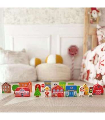 TOOKY TOY puidust linna hoonete ja figuuride komplekt