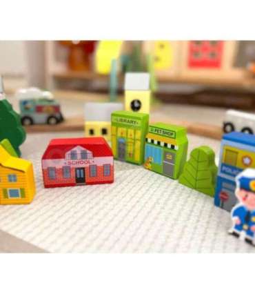 TOOKY TOY puidust linna hoonete ja figuuride komplekt