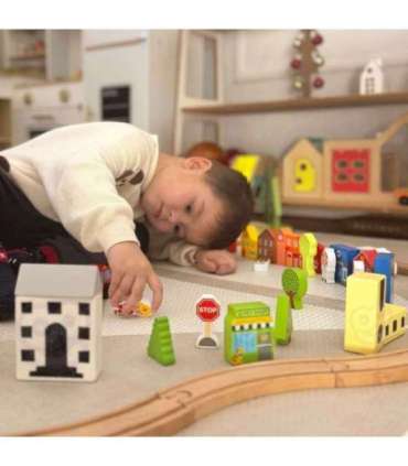 TOOKY TOY puidust linna hoonete ja figuuride komplekt