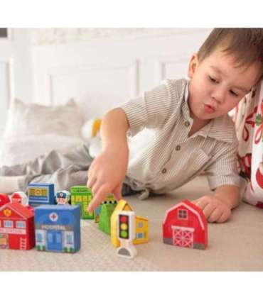 TOOKY TOY puidust linna hoonete ja figuuride komplekt