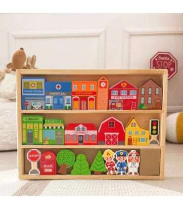 TOOKY TOY puidust linna hoonete ja figuuride komplekt