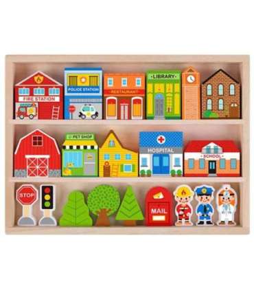 TOOKY TOY puidust linna hoonete ja figuuride komplekt