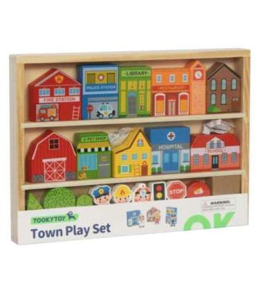TOOKY TOY puidust linna hoonete ja figuuride komplekt