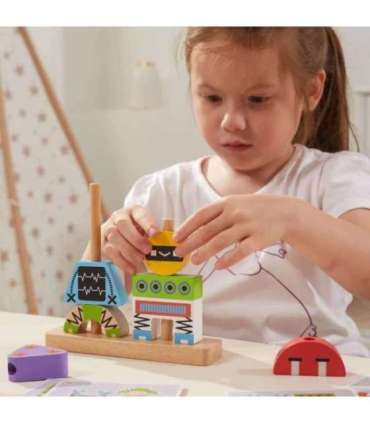 VIGA Пирамидка-пазл — Роботы + узоры, 8 шт.