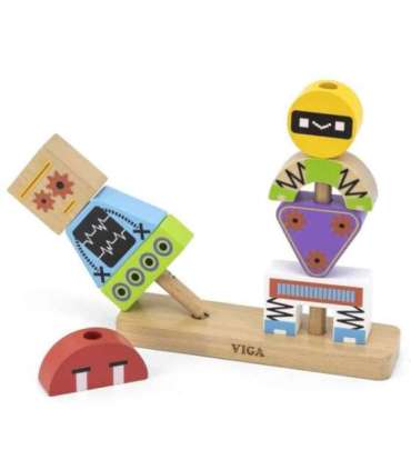 VIGA Пирамидка-пазл — Роботы + узоры, 8 шт.