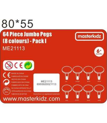 MASTERKIDZ värvilised jumbo-nupud STEM-tahvlile, 64 tk - 8 värvi