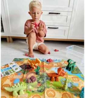 WOOPIE 2-в-1 набор-конструктор и настольная игра — динозавры + кубик, 46 элементов