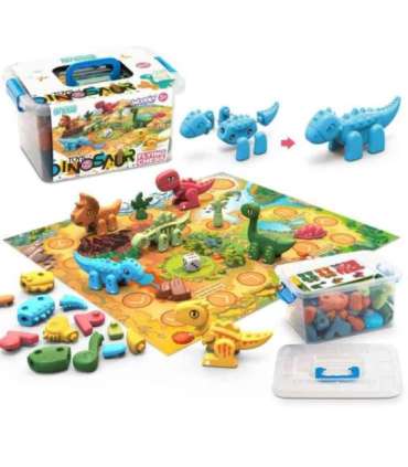 WOOPIE 2-ühes ehituskomplekt ja lauamäng — dinosaurused + kuubik, 46 osa