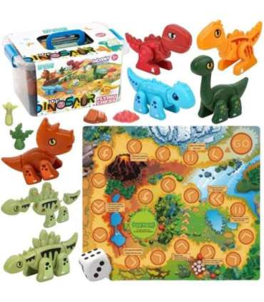 WOOPIE 2-ühes ehituskomplekt ja lauamäng — dinosaurused + kuubik, 46 osa