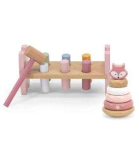 VIGA PolarB puidust püramiidikomplekt + vasaraga löömismäng (rebane) Montessori